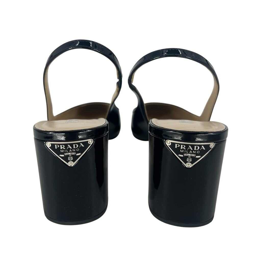 Prada Triangle Logo Patent Leather Slingback Pumps Black 40 - Picture 11 of 15